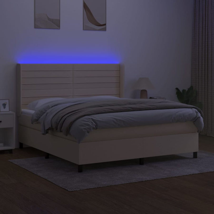Boxspring Met Matras En Led Stof Kleurig 180 x 200 cm Crème
