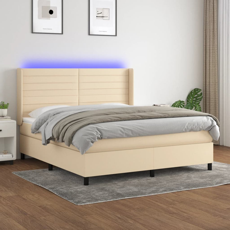 Boxspring Met Matras En Led Stof Kleurig 180 x 200 cm Crème