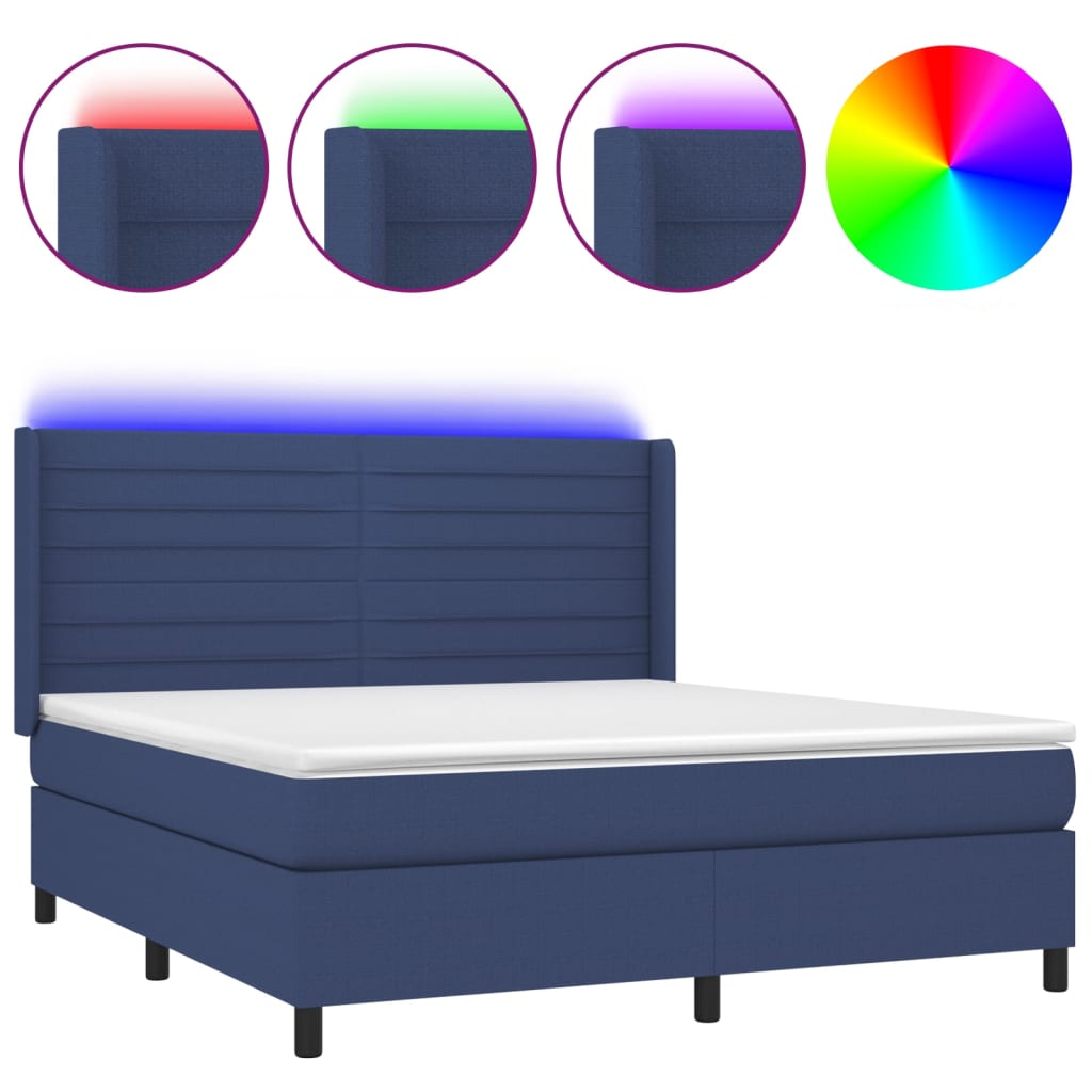 Boxspring Met Matras En Led Stof Blauw 180X200 Cm Blauw 180 x 200 cm Horizontale strepen