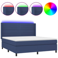 Boxspring Met Matras En Led Stof Blauw 180X200 Cm Blauw 180 x 200 cm Horizontale strepen