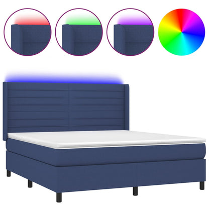 Boxspring Met Matras En Led Stof Blauw 180X200 Cm Blauw 180 x 200 cm Horizontale strepen