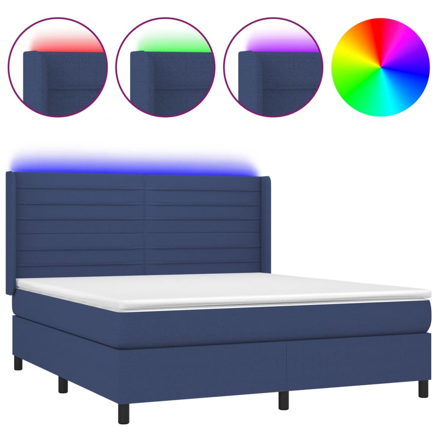 Boxspring Met Matras En Led Stof Blauw 180X200 Cm Blauw 180 x 200 cm Horizontale strepen