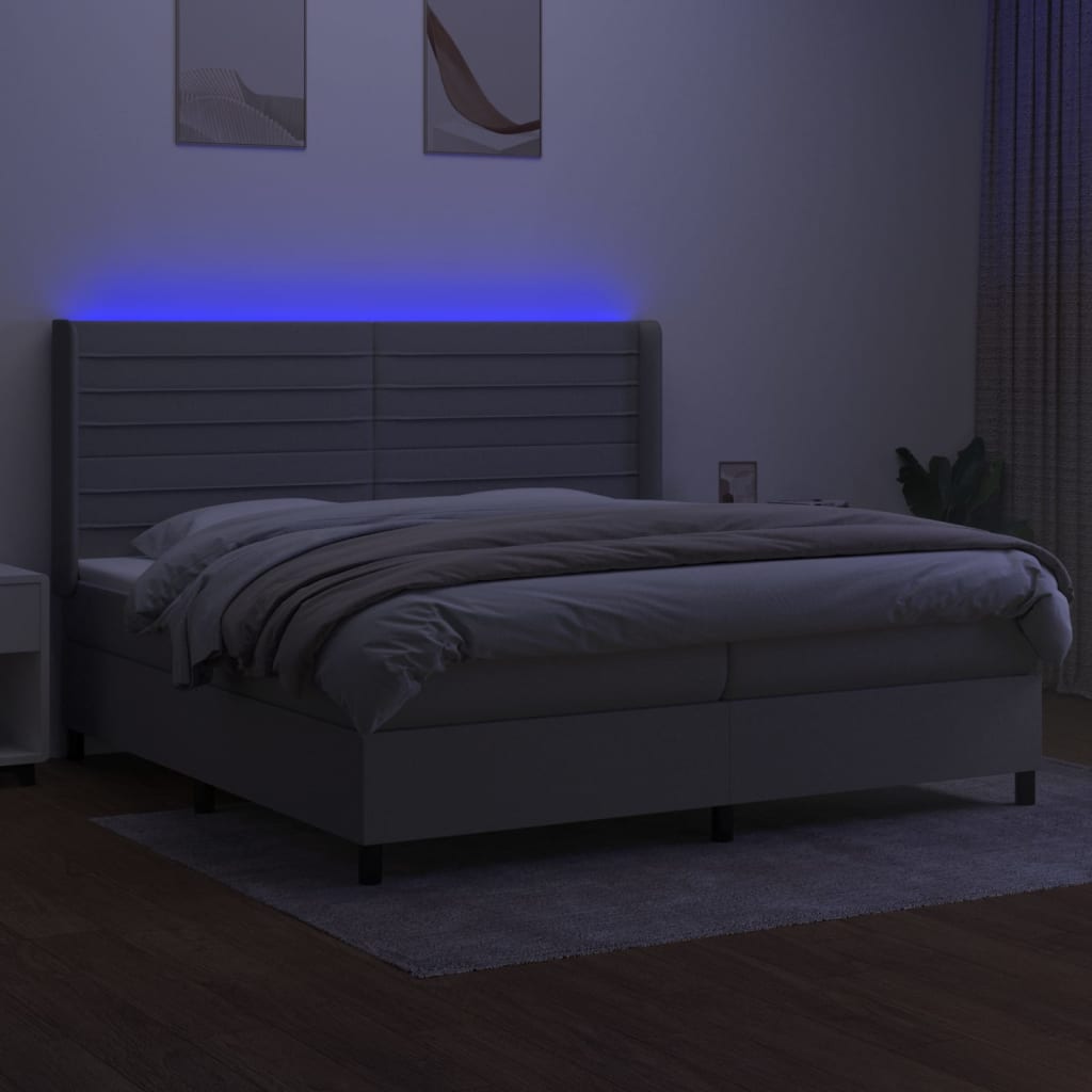 Boxspring met matras en LED stof lichtgrijs 200x200 cm 200 x 200 cm Horizontale strepen