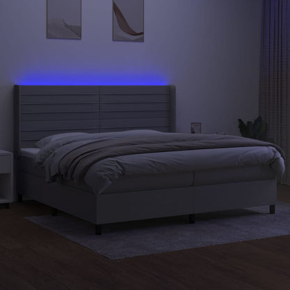 Boxspring met matras en LED stof lichtgrijs 200x200 cm 200 x 200 cm Horizontale strepen
