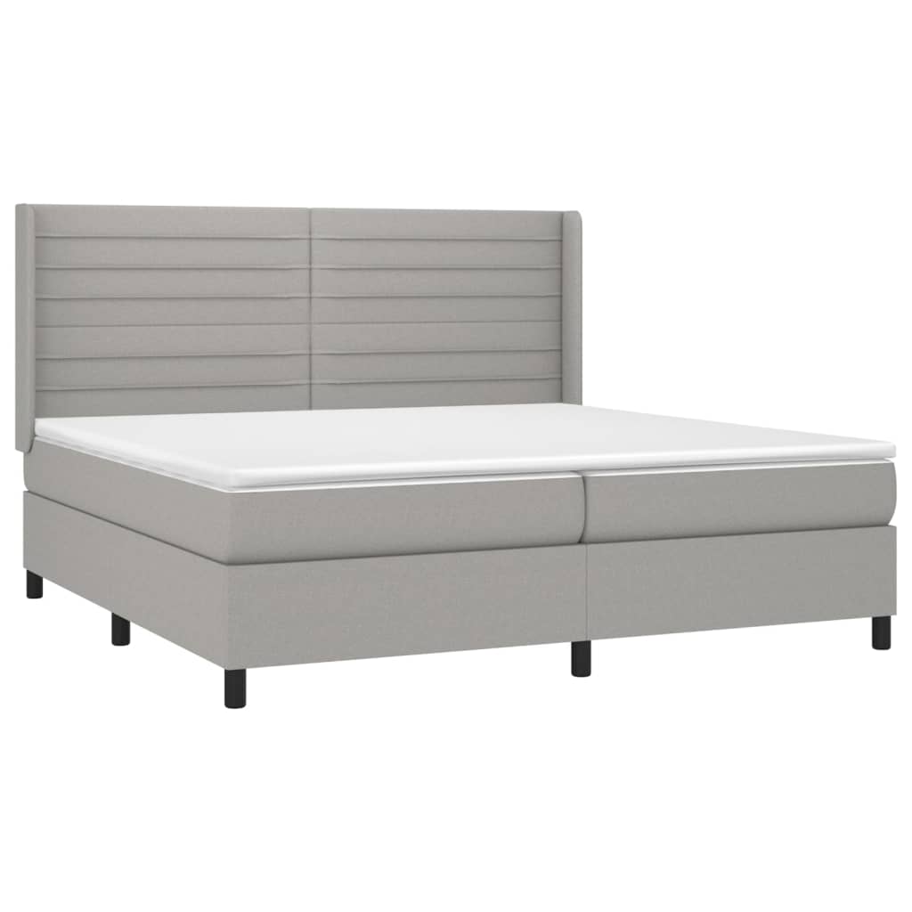 Boxspring met matras en LED stof lichtgrijs 200x200 cm 200 x 200 cm Horizontale strepen
