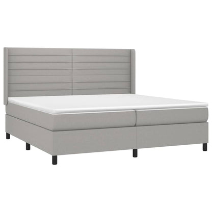 Boxspring met matras en LED stof lichtgrijs 200x200 cm 200 x 200 cm Horizontale strepen