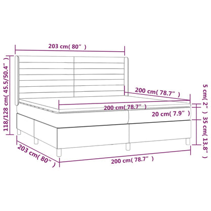 Boxspring met matras en LED stof lichtgrijs 200x200 cm 200 x 200 cm Horizontale strepen