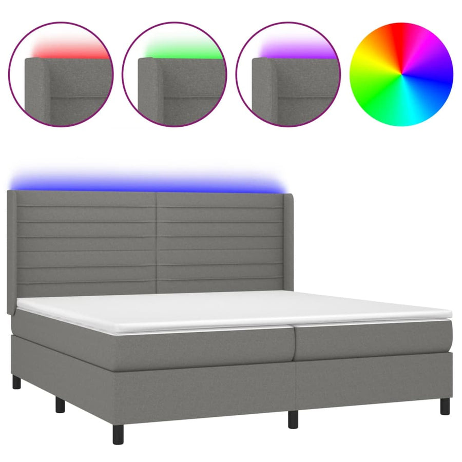Boxspring Met Matras En Led Stof Donkergrijs 200 x 200 cm Horizontale strepen