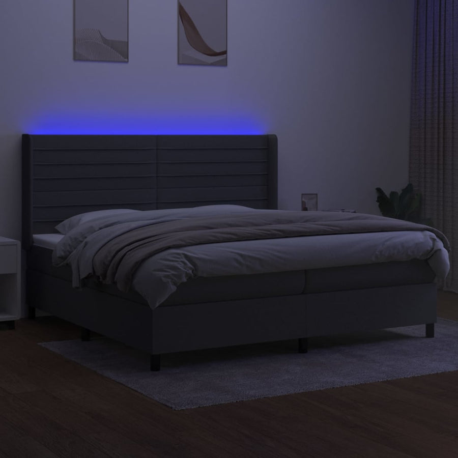 Boxspring Met Matras En Led Stof Donkergrijs 200 x 200 cm Horizontale strepen