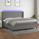 Box spring bed with mattress and dark grey LED fabric 200x200 cm