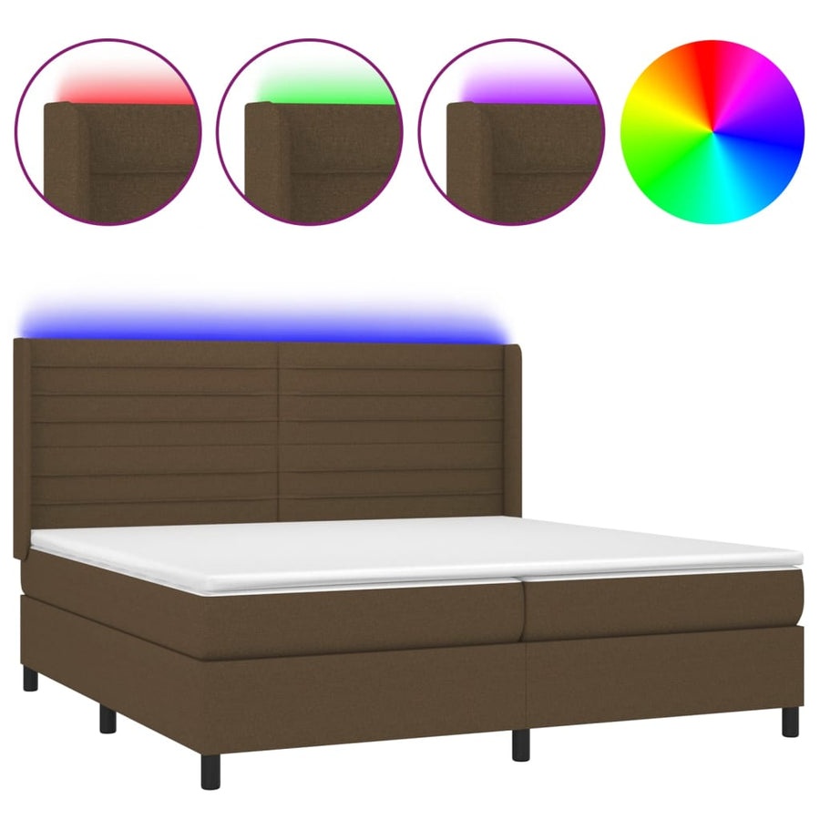 Boxspring Met Matras En Led Stof Donkerbruin 200X200 Cm 200 x 200 cm Horizontale strepen