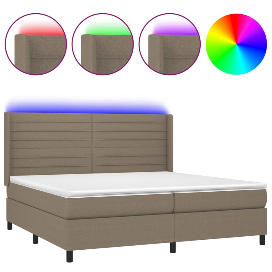 Boxspring Met Matras En Led Stof Taupe 200 x 200 cm Horizontale strepen