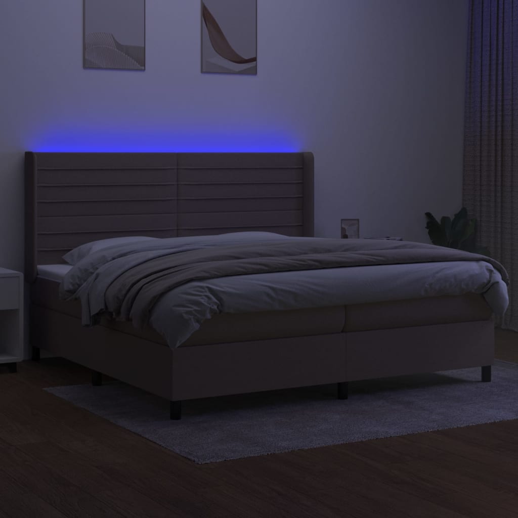 Boxspring Met Matras En Led Stof Taupe 200 x 200 cm Horizontale strepen