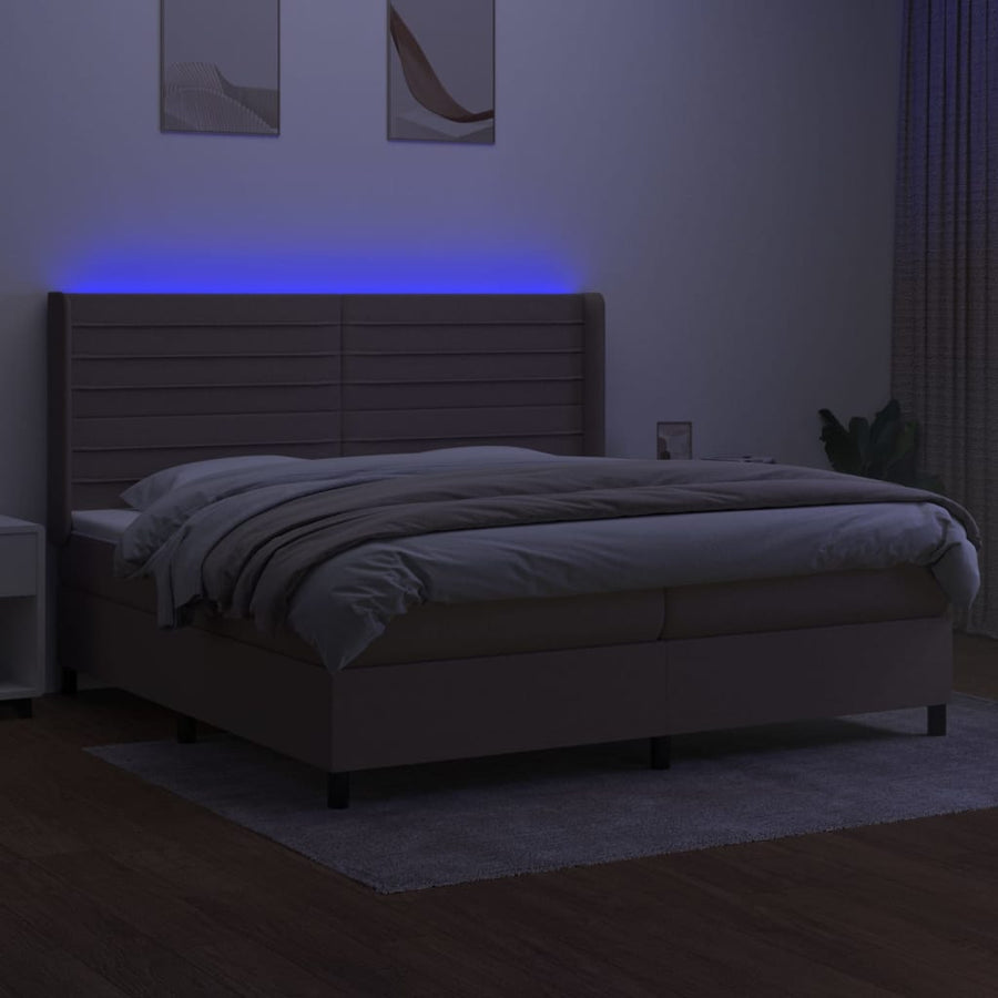 Boxspring Met Matras En Led Stof Taupe 200 x 200 cm Horizontale strepen