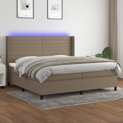 Boxspring Met Matras En Led Stof Taupe 200 x 200 cm Horizontale strepen