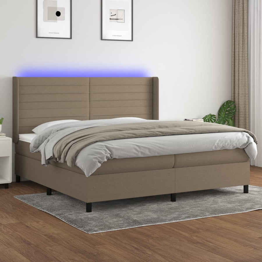 Boxspring Met Matras En Led Stof Taupe 200 x 200 cm Horizontale strepen