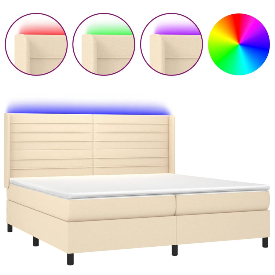 Boxspring Met Matras En Led Stof Kleurig Crème 200 x 200 cm Horizontale strepen