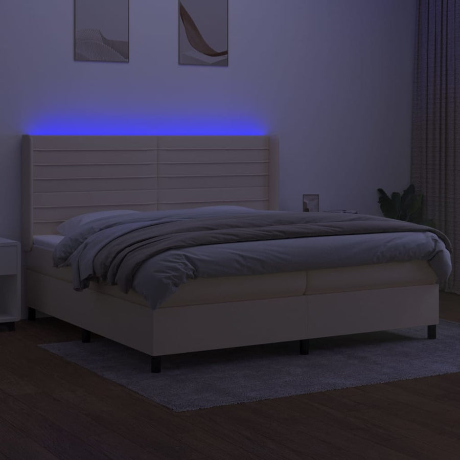 Boxspring Met Matras En Led Stof Kleurig Crème 200 x 200 cm Horizontale strepen