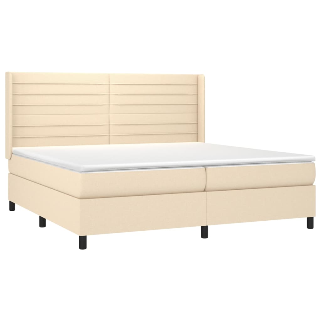 Boxspring Met Matras En Led Stof Kleurig Crème 200 x 200 cm Horizontale strepen