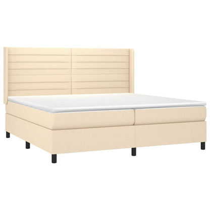 Boxspring Met Matras En Led Stof Kleurig Crème 200 x 200 cm Horizontale strepen