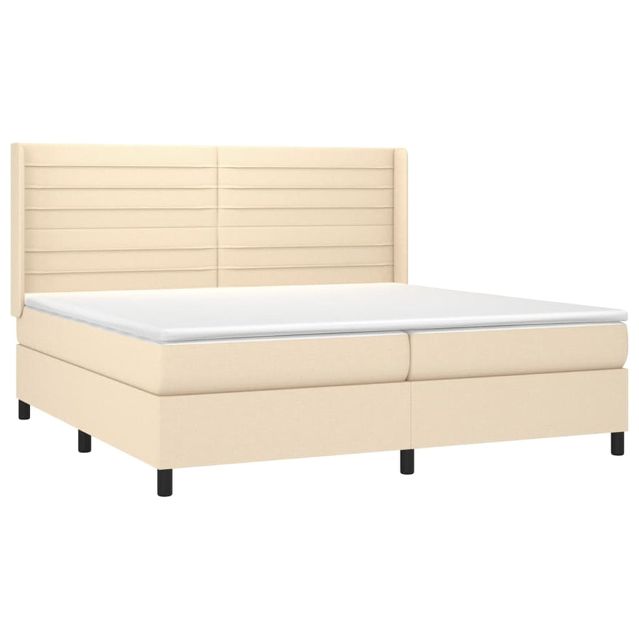 Boxspring Met Matras En Led Stof Kleurig Crème 200 x 200 cm Horizontale strepen