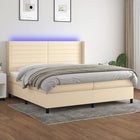 Box spring with mattress and LED fabric cream 200x200 cm