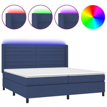 Boxspring Met Matras En Led Stof Blauw 200 x 200 cm Horizontale strepen