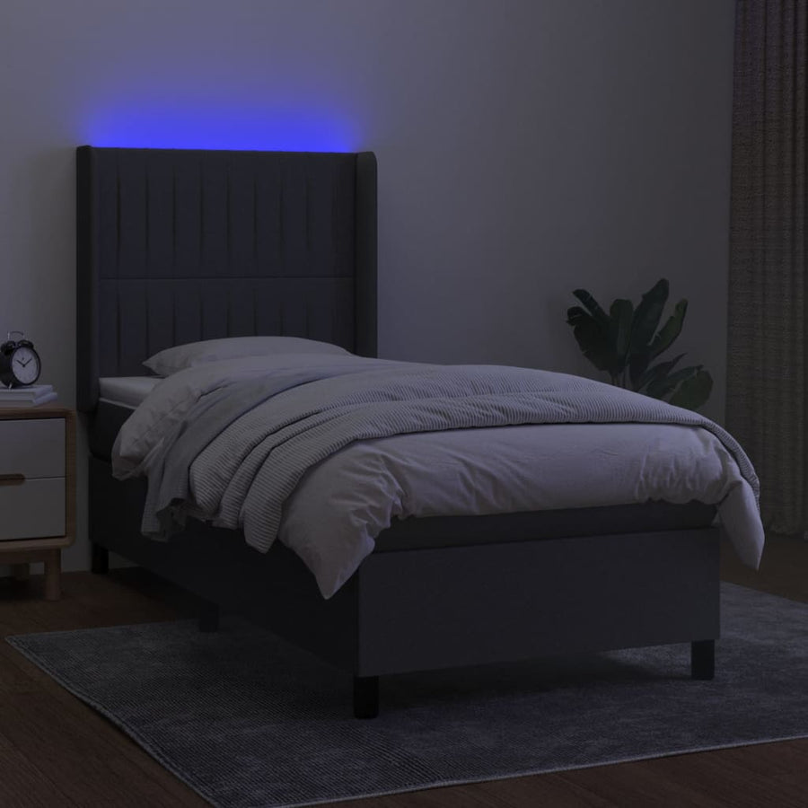 Boxspring Met Matras En Led Stof Donkergrijs 80 x 200 cm Verticale strepen