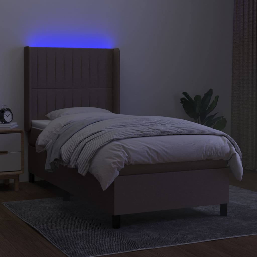 Boxspring Met Matras En Led Stof Taupe 80 x 200 cm Verticale strepen