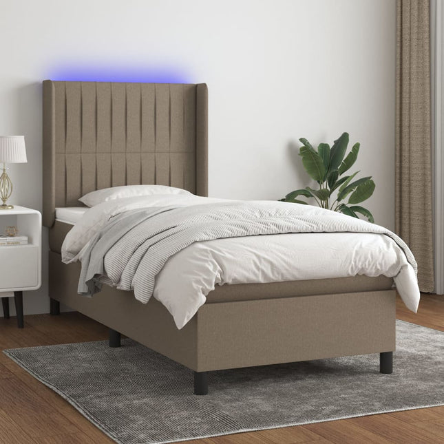 Boxspring Met Matras En Led Stof Taupe 80 x 200 cm Verticale strepen