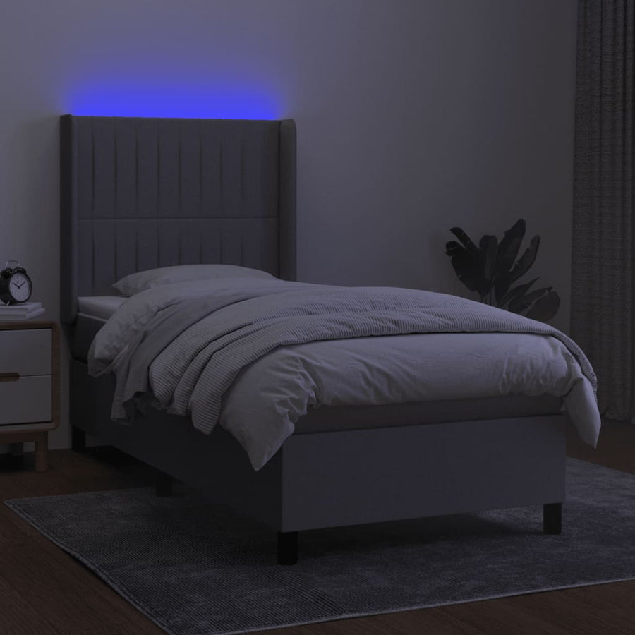Boxspring met matras en LED stof lichtgrijs 90x190 cm 90 x 190 cm Verticale strepen