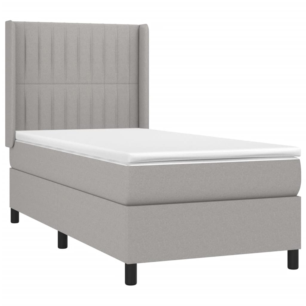 Boxspring met matras en LED stof lichtgrijs 90x190 cm 90 x 190 cm Verticale strepen