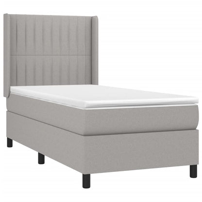 Boxspring met matras en LED stof lichtgrijs 90x190 cm 90 x 190 cm Verticale strepen