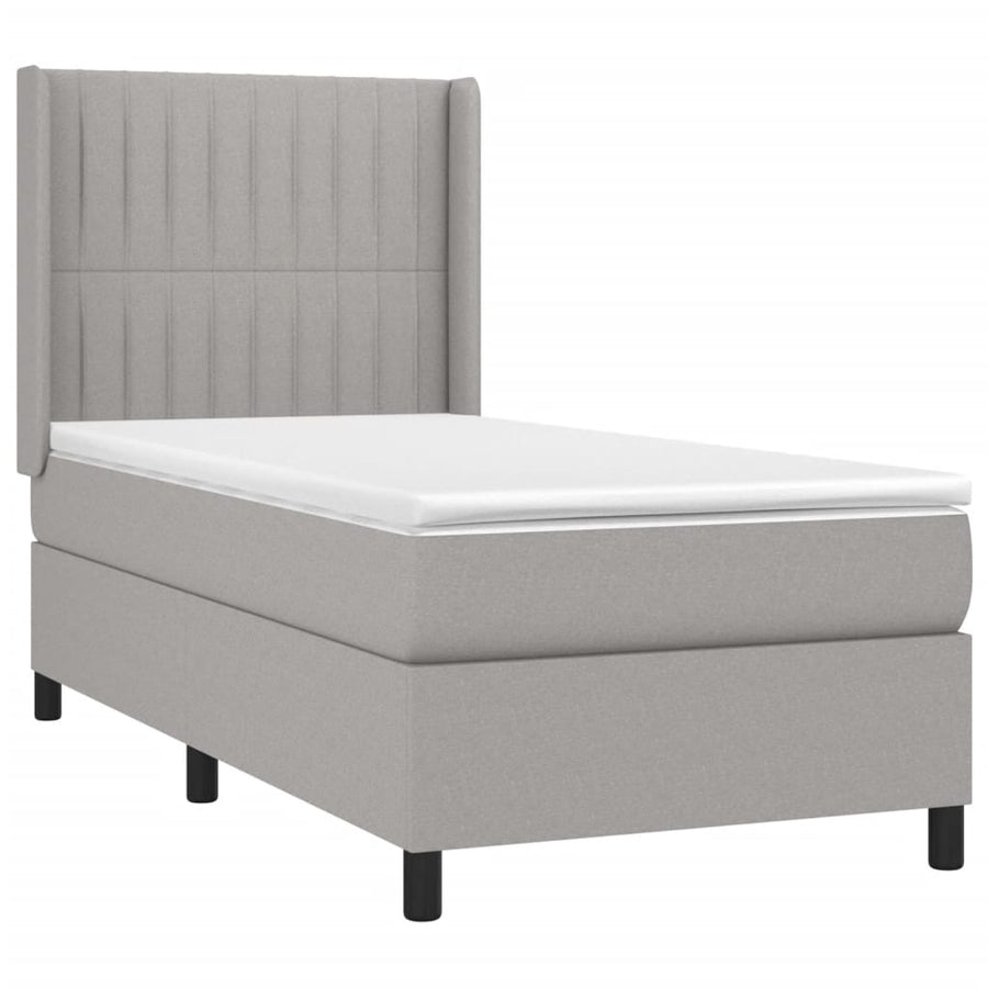 Boxspring met matras en LED stof lichtgrijs 90x190 cm 90 x 190 cm Verticale strepen