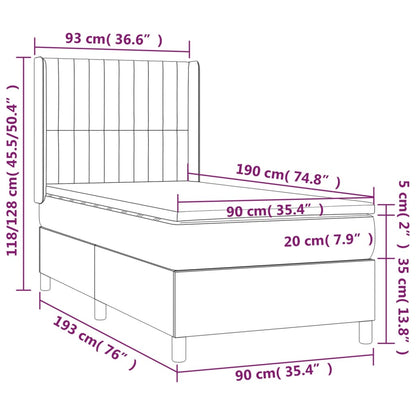Boxspring met matras en LED stof lichtgrijs 90x190 cm 90 x 190 cm Verticale strepen