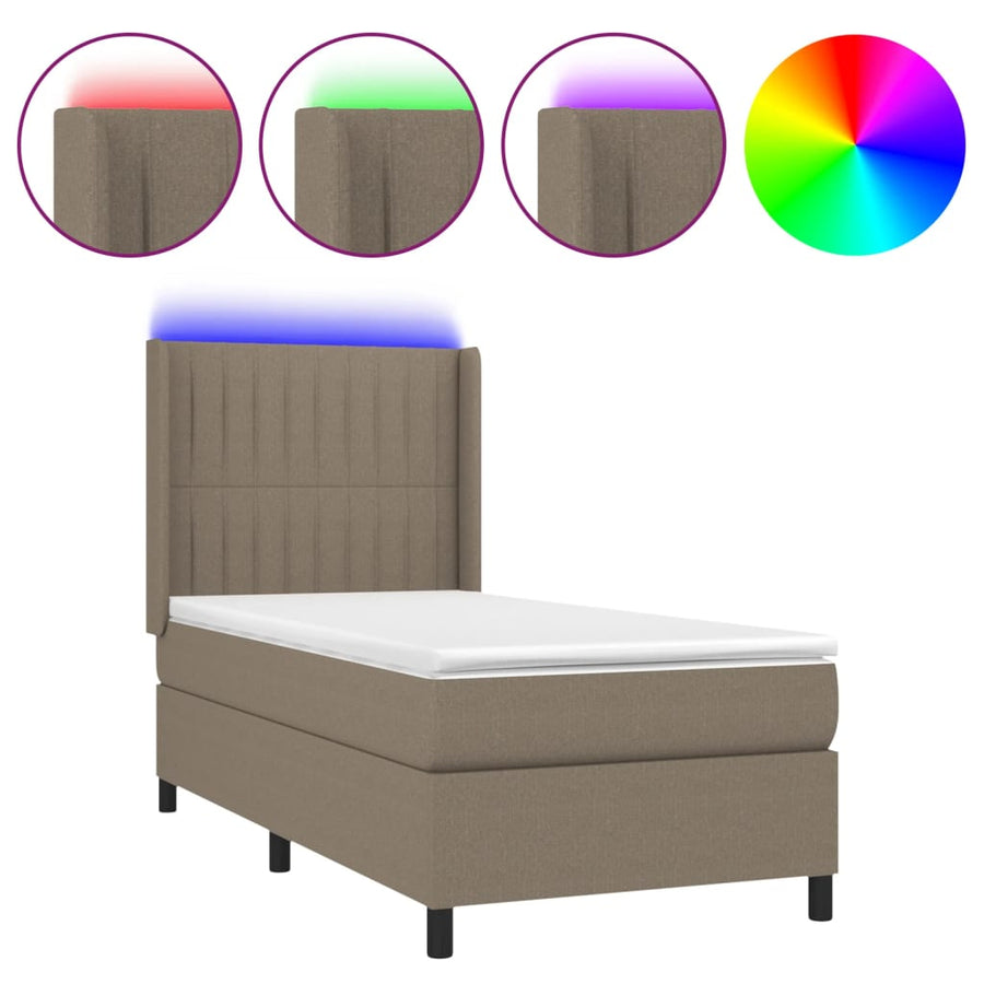 Boxspring met matras en LED stof taupe 90x190 cm 90 x 190 cm Verticale strepen