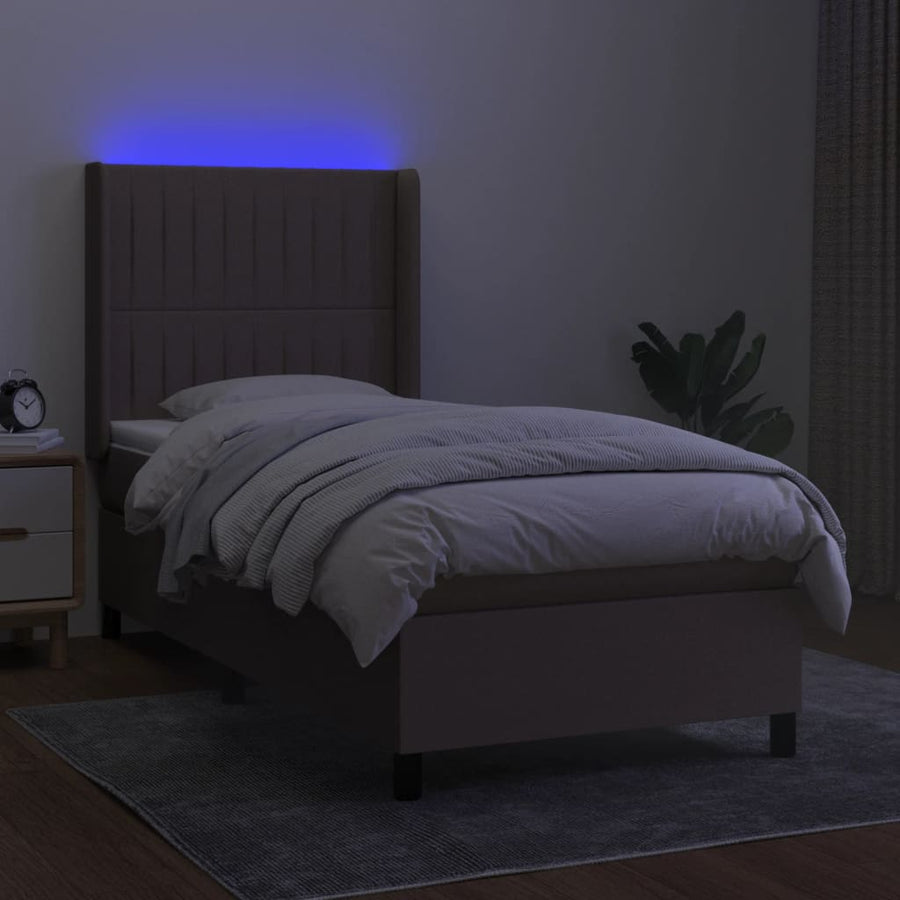 Boxspring met matras en LED stof taupe 90x190 cm 90 x 190 cm Verticale strepen