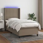 Boxspring met matras en LED stof taupe 90x190 cm 90 x 190 cm Verticale strepen