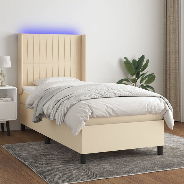 Boxspring met matras en LED stof crèmekleurig 90x190 cm 90 x 190 cm Verticale strepen