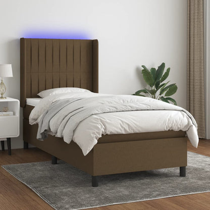 Boxspring Met Matras En Led Stof 80X200 Cm Donkerbruin 90 x 200 cm Verticale strepen