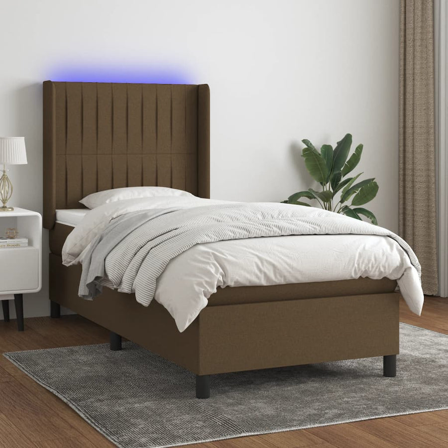 Boxspring Met Matras En Led Stof 80X200 Cm Donkerbruin 90 x 200 cm Verticale strepen