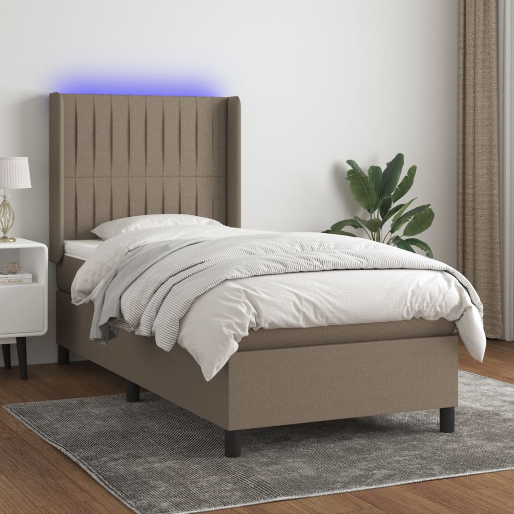 Boxspring met matras en LED stof taupe 80x200 cm 90 x 200 cm Verticale strepen