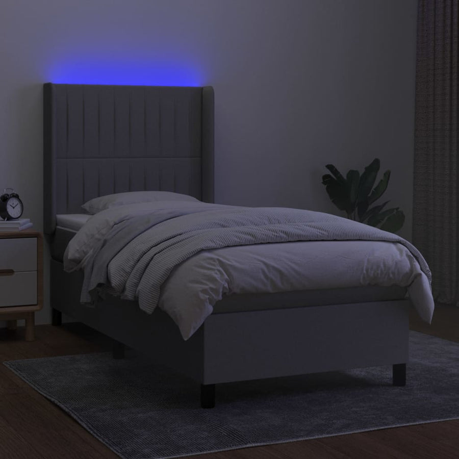 Boxspring Met Matras En Led Stof Lichtgrijs 100 x 200 cm Verticale strepen