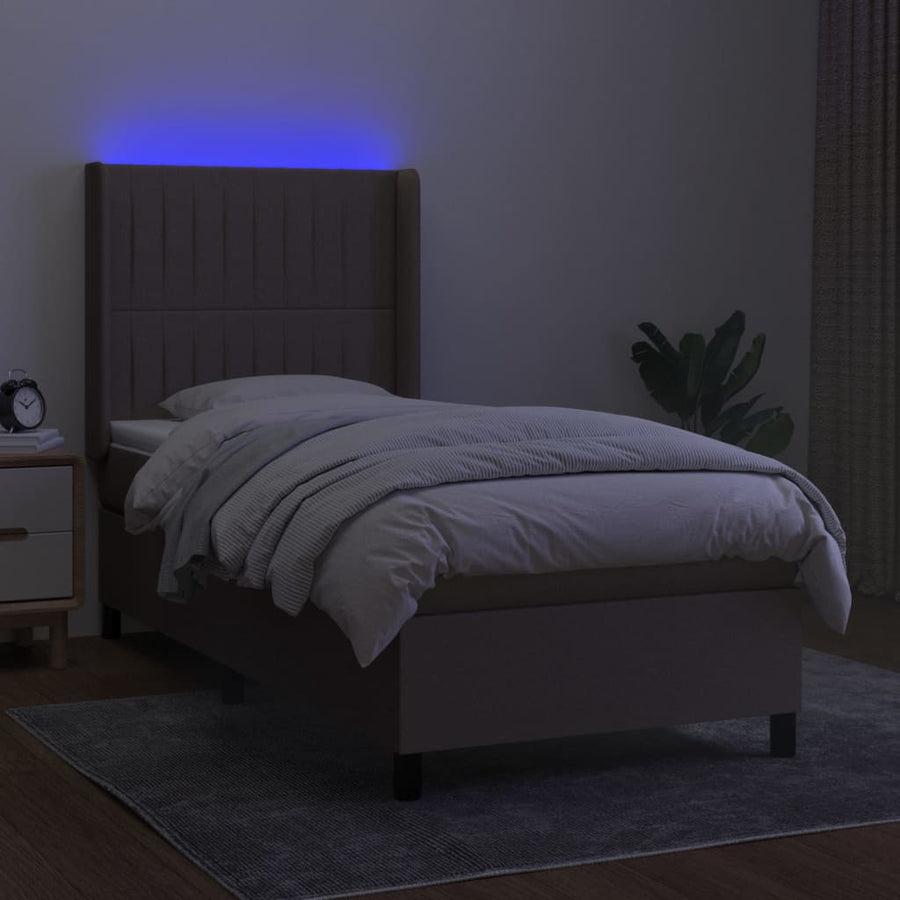 Boxspring met matras en LED stof taupe 100x200 cm 100 x 200 cm Verticale strepen
