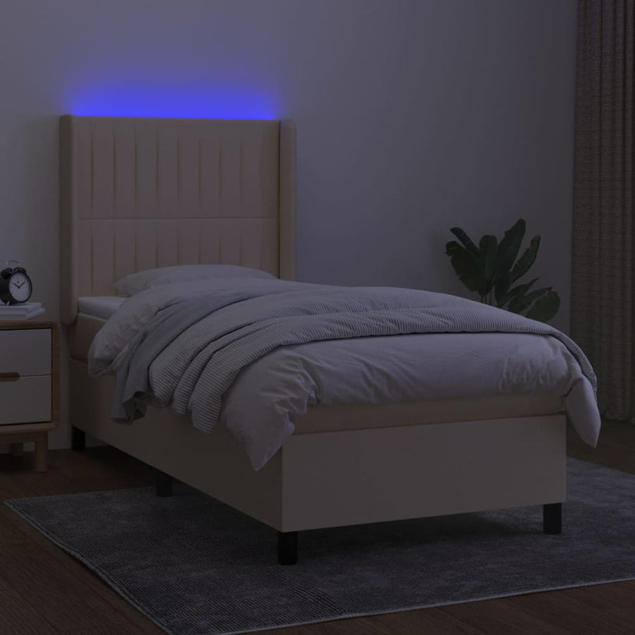 Boxspring Met Matras En Led Stof Kleurig Crème 100 x 200 cm Verticale strepen