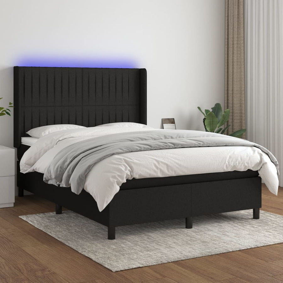Boxspring Met Matras En Led Stof Zwart 140 x 190 cm Verticale strepen