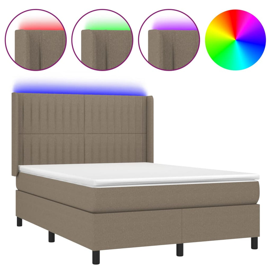 Boxspring Met Matras En Led Stof Taupe 140 x 190 cm Verticale strepen