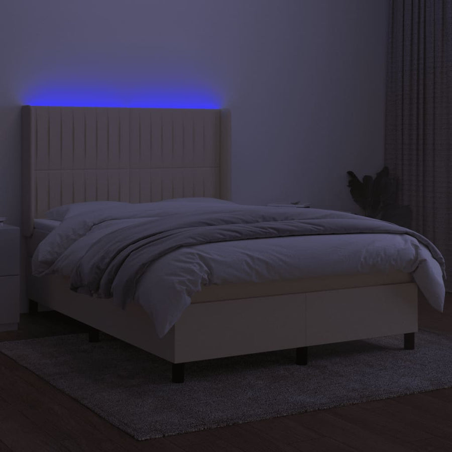 Boxspring Met Matras En Led Stof Kleurig Crème 140 x 190 cm Verticale strepen