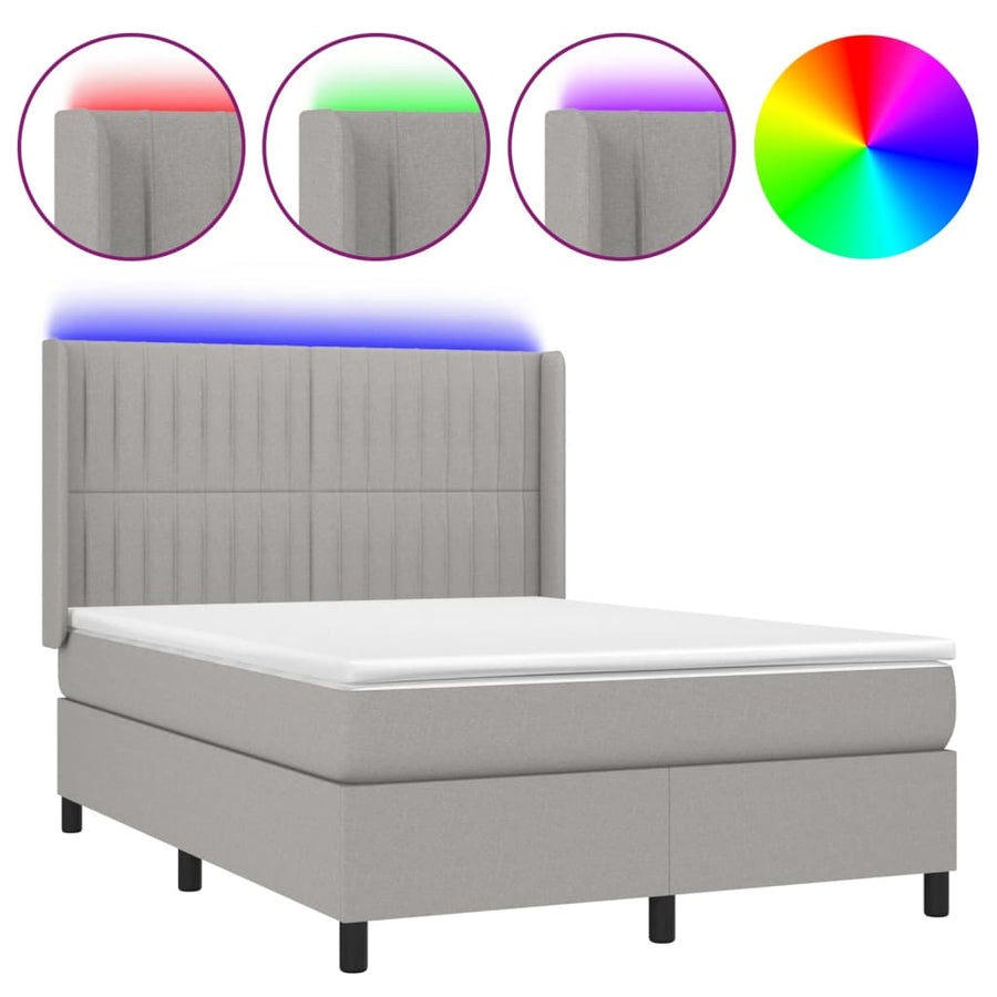 Boxspring Met Matras En Led Stof Lichtgrijs 140 x 200 cm Verticale strepen