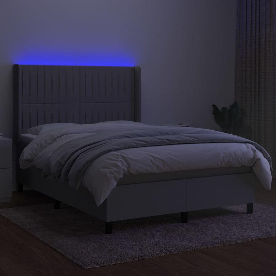 Boxspring Met Matras En Led Stof Lichtgrijs 140 x 200 cm Verticale strepen